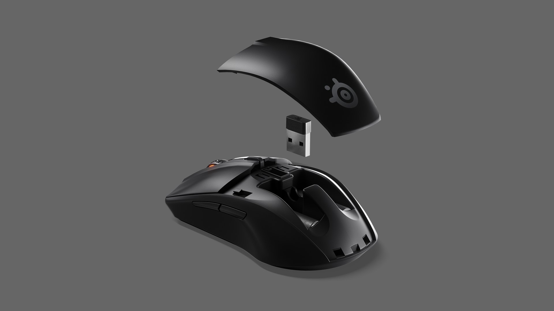Render of the bottom side of the mouse to show the TrueMove sensor