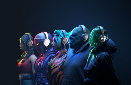 Characters wearing the full line of Arctis Nova headsets.