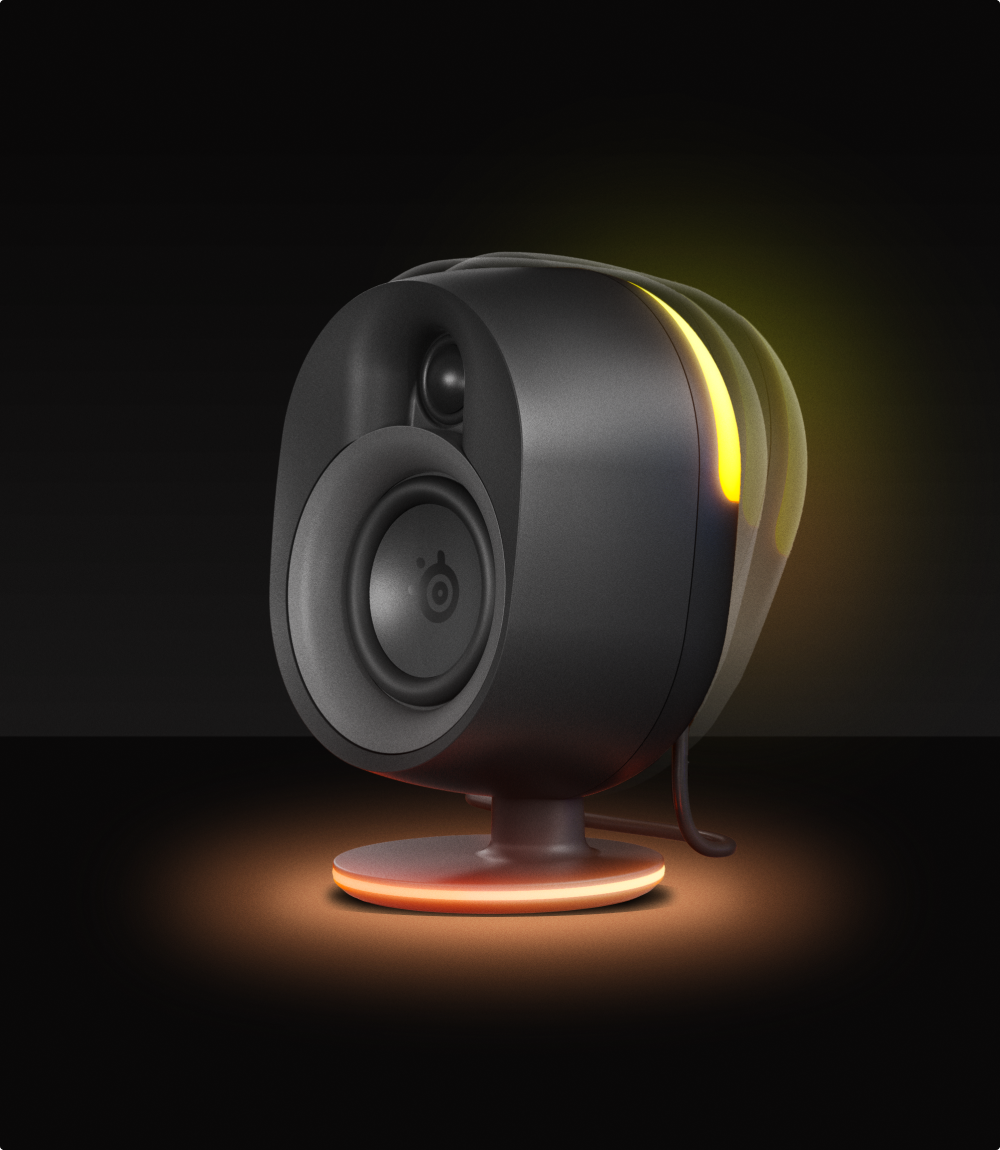 A side view of the Arena 7 speaker showing its flexibility and adjustability features.
