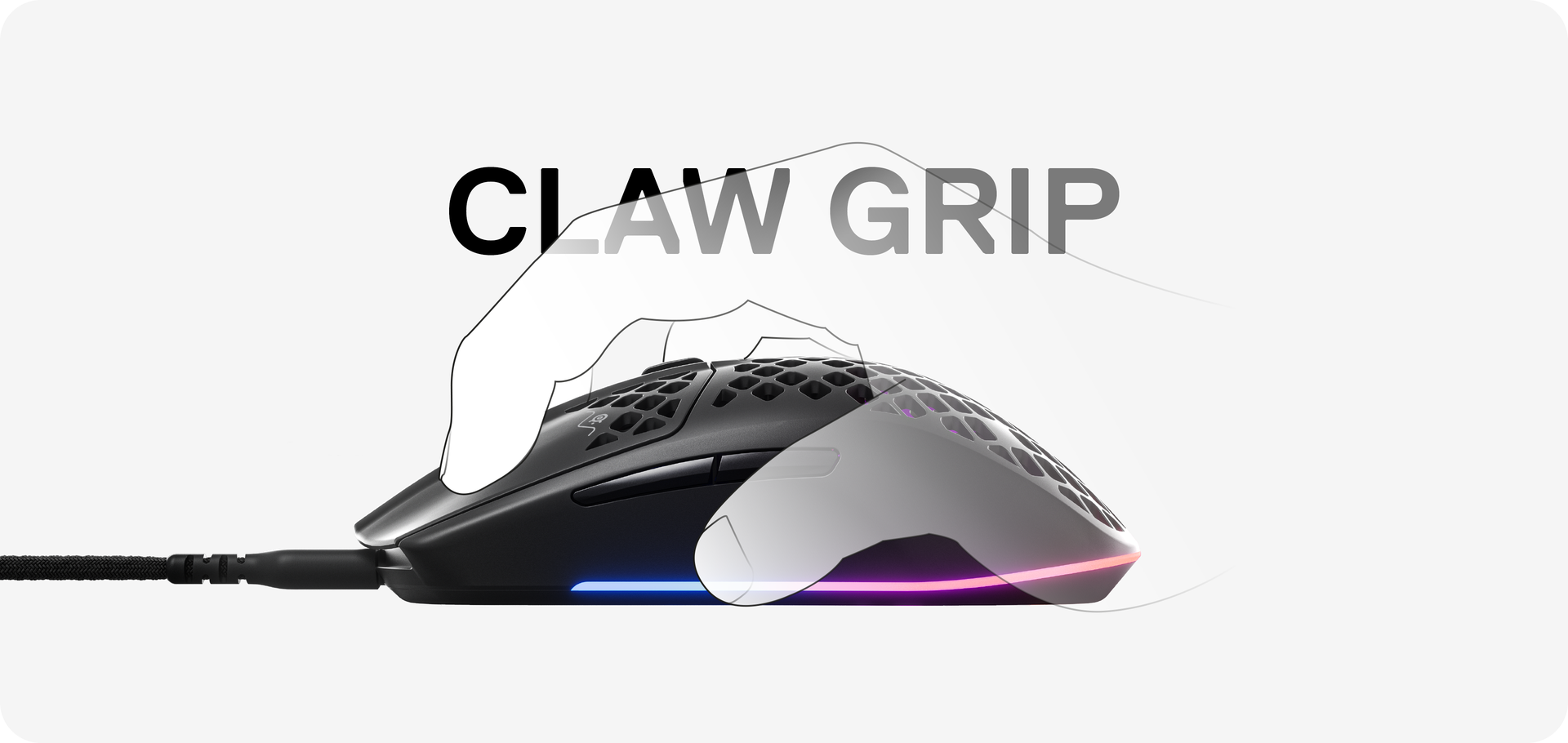Illustration of a hand using the Aerox 3 2022 mouse with a claw grip.