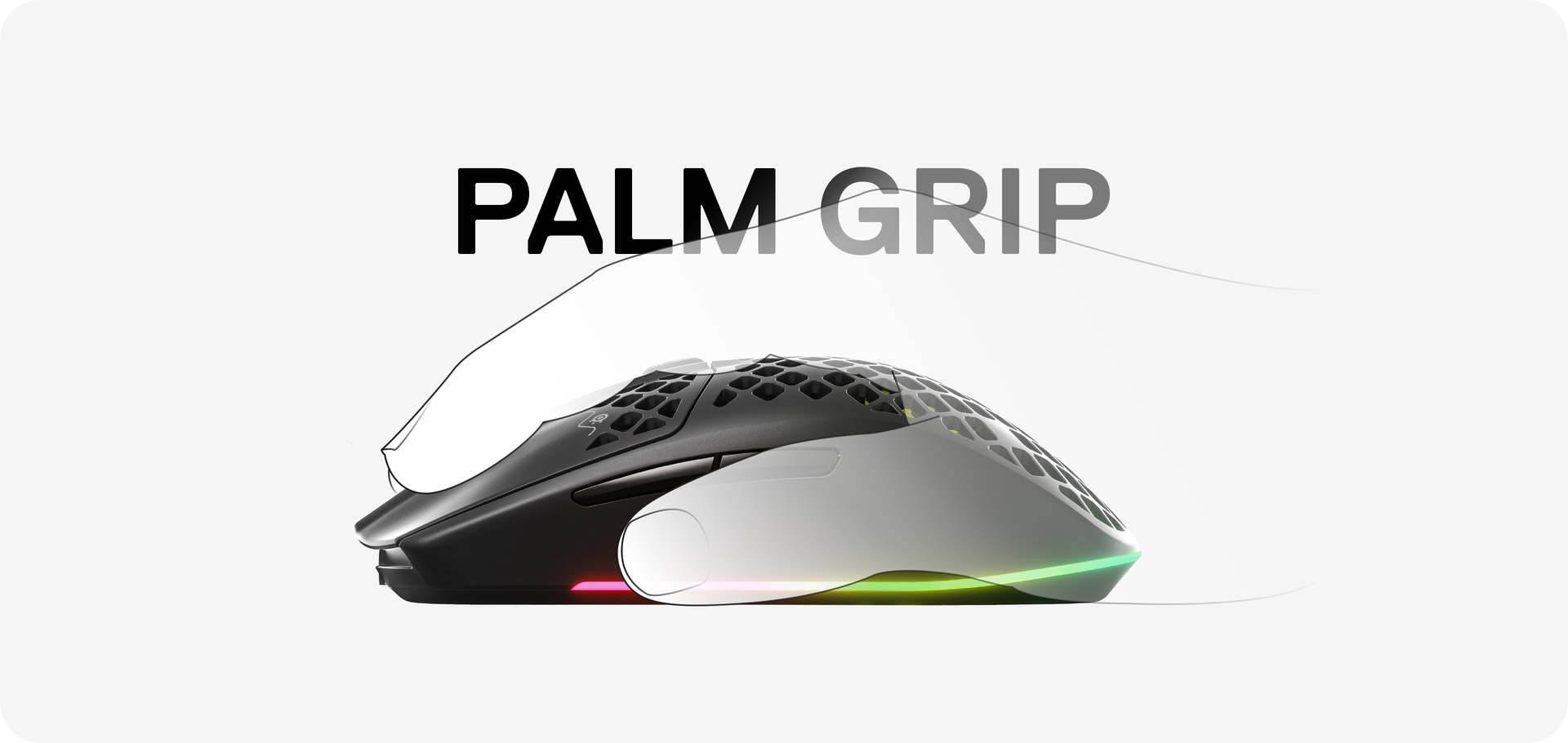 A hand using the Aerox 3 Wireless 2022 mouse with a palm grip.